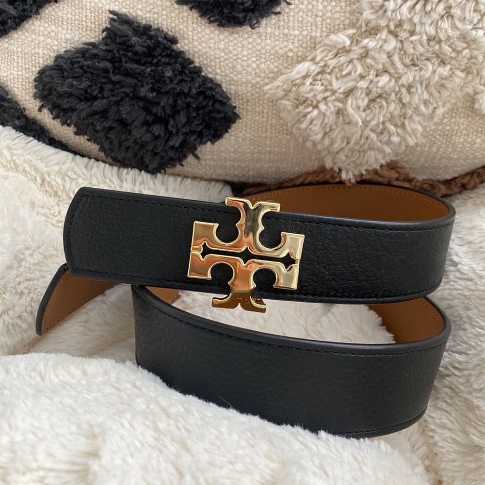 Tory Burch Reversible Logo Belt black tan xs gold